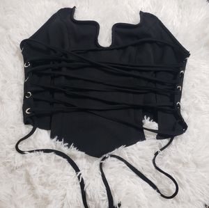 Pretty Little Things, Black woven tie wrap corset, zipper, size 10